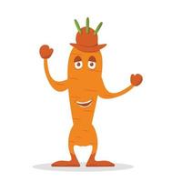 Cute Flat Cartoon Carrot. Vector illustration with smiling expression. Funny carrot mascot design