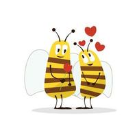 fondo del día de san valentín con lindos dibujos animados de abejas y símbolo de signo de corazón en la ilustración de vector de fondo blanco. amor abeja