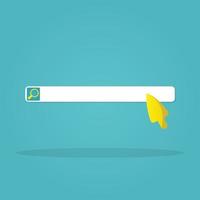 Search bar template for website. Navigation search for browser. Realistic yellow arrow, cursor. Pastel Soft colors blue background. Creative concept design in cartoon style. Vector illustration