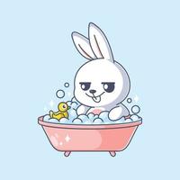 Cute bunny in a bathtub with rubber duck vector