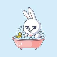 Cute bunny in a bathtub with rubber duck vector