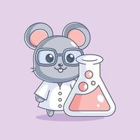 lindo ratón científico con dibujos animados de anteojos vector