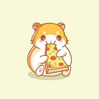 Cute hamster eating pizza cartoon vector