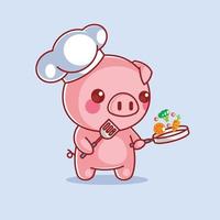 Cute pig chef is cooking food