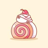 Cute sponge cake roll with a cherry on the top vector