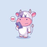 A cute cow is feeling broken heart cartoon vector