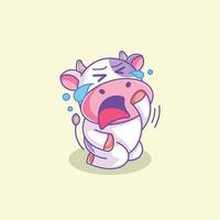 A cute cow is sitting and crying vector