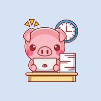 Cute pig working on laptop vector