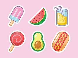 Cute summer food sticker collection vector