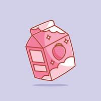 Cute strawberry milk carton box vector