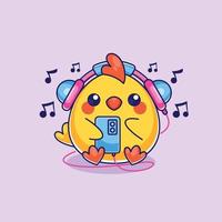 Cute chicks listening to music with headphones