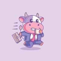 A cute cow is in a hurry to go to work vector