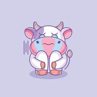 Cute cow sad and crying vector