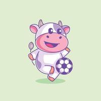 Cute cow playing ball soccer vector