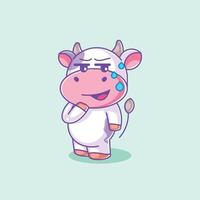 Cute cow smiling suspiciously cartoon vector