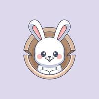Cute bunny hiding in a wooden hole vector