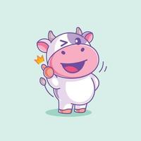 Cute cow with thumb up vector