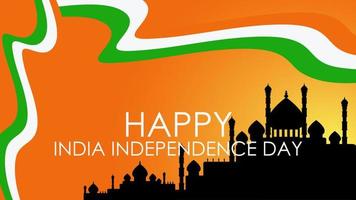 feliz día de la independencia india15 de agosto, folleto horizontal de la fiesta nacional de la india. cartel de celebración con el color de la bandera de fondo de la mezquita