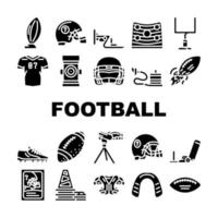 vector de conjunto de iconos de accesorios de fútbol americano