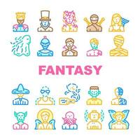 Fantasy And Magical Character Icons Set Vector