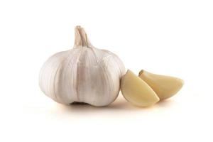 Garlic on a white background, garlic is a medicinal plant and is a kind of spice. photo