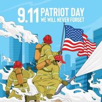 9.11 Memorial Concept With Fire Fighter vector