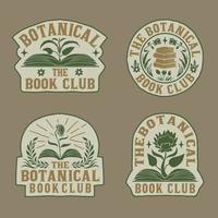 plantilla de logotipo dibujado a mano vintage retro del club de libros botánicos vector