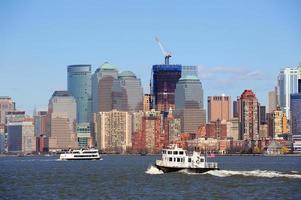 New York City Manhattan skyscrapers and boat photo