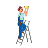 Electrical Repair Worker Installing Lamp Vector