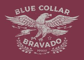 vintage grunge blue collar trabajador águila extendiendo alas ilustración diseño vector