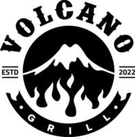 logo volcán parrilla barbacoa plantilla vector vintage comida icono caliente