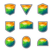 Set Of Adventure hill and forest mountain sunset Badge vector