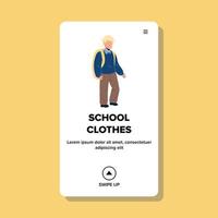 ropa escolar con pequeño colegial vector plano