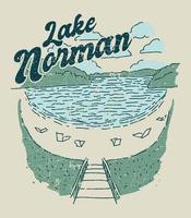 Vintage Grunge Hand Drawn Lake Norman Tourism Merchandise T Shirt Design vector