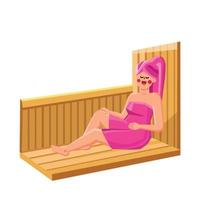 mujer descansando en el vector de procedimiento sanitario de sauna