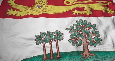 Full frame close-up on a waving flag of Prince Edward Island in 3D rendering video