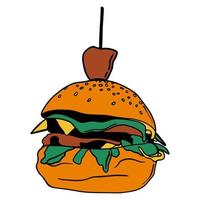 Doodle of the burger. Hand-drawn street food illustration.  Art of hamburger illustration vector