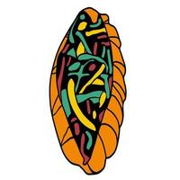 Doodle of the Hot Dog. Hand-drawn street food illustration.  Art of Hot Dog illustration vector