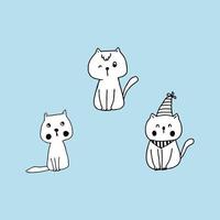 white cute cat charactor design on blue background. vector