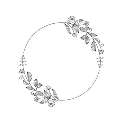 Hand drawn floral wreath circle frame