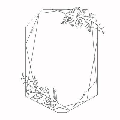 Hand drawn floral wreath geometric frame