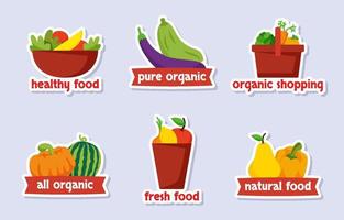 Organic Food Sticker Set vector