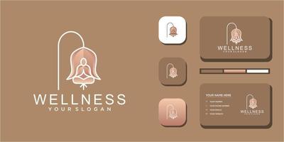 logotipo de yoga y bienestar con arte de línea creativa. vector