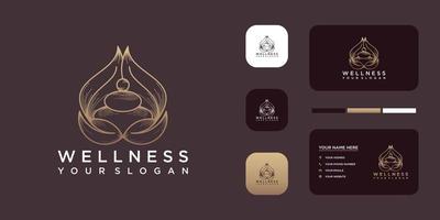 logotipo de yoga y bienestar con arte de línea creativa. vector