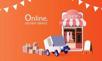 online shopping on phone buy sell business digital  web banner application money advertising payment ecommerce vector illustration search