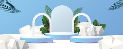 podium blue tropical summer natural design mockup product scene vector