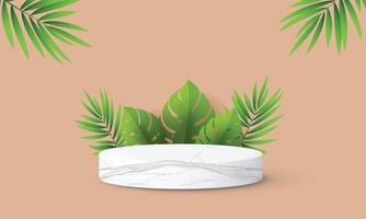 3d geometric podium mockup leaf tropical netural concept for showcase green background Abstract minimal scene product presentation vector illustation
