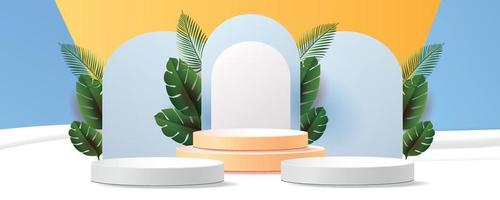 escena de producto de maqueta de diseño natural de verano tropical azul de podio