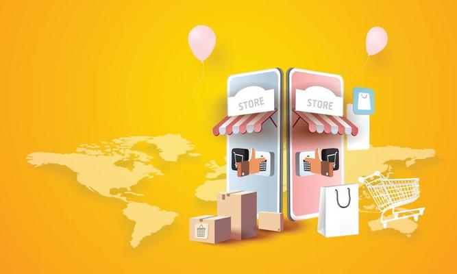 online shopping on phone buy sell business digital  web banner application money advertising payment ecommerce vector search