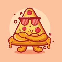 cute pizza character mascot with cool expression isolated cartoon in flat style design vector